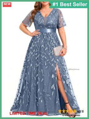 Plus Size Sequin Embroidery A-Line Maxi Dress Formal Evening Gown
